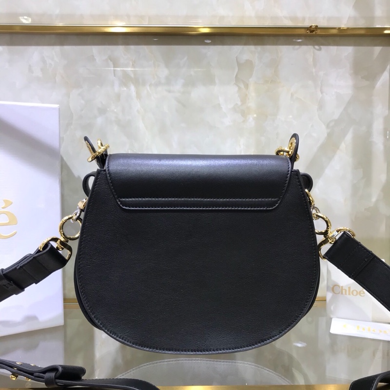 Chloe Big Tess Shoulder Bag In Black Shiny Calfskin Leather